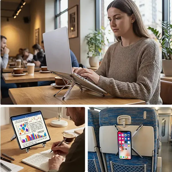 💻 Foldable Aluminum Laptop Stand – Built-In Magnetic Phone Holder