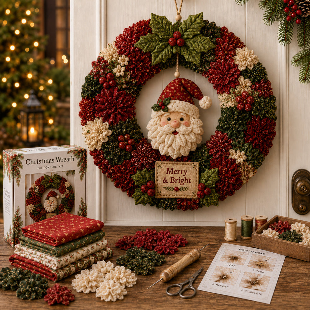 Complete 3D fabric poke wreath collection kit presentation