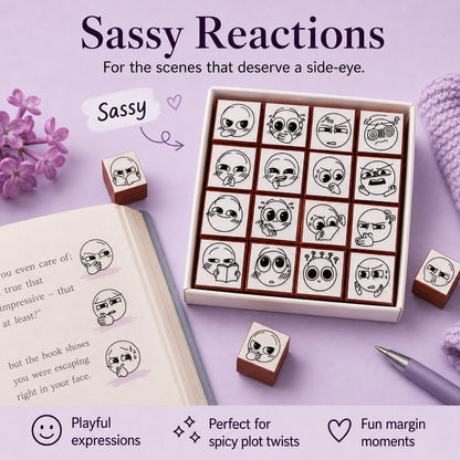 📚 Expression Reaction Stamp Set – Cute Book Annotation Stamps for Readers & Journaling