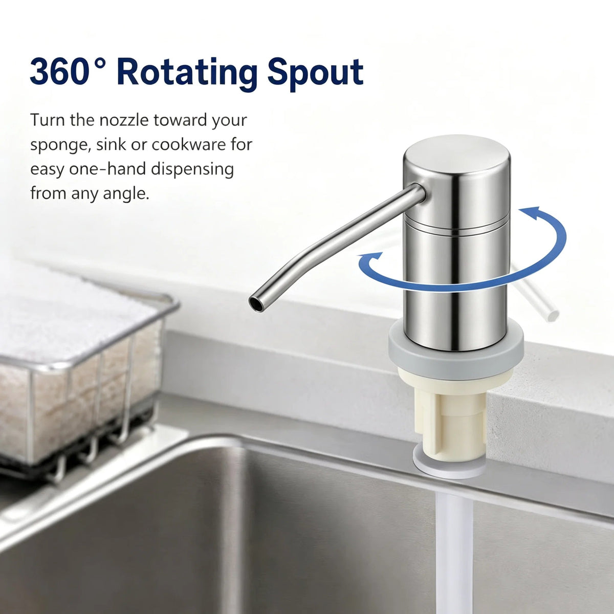 Direct connect kitchen soap dispenser with large bottle
