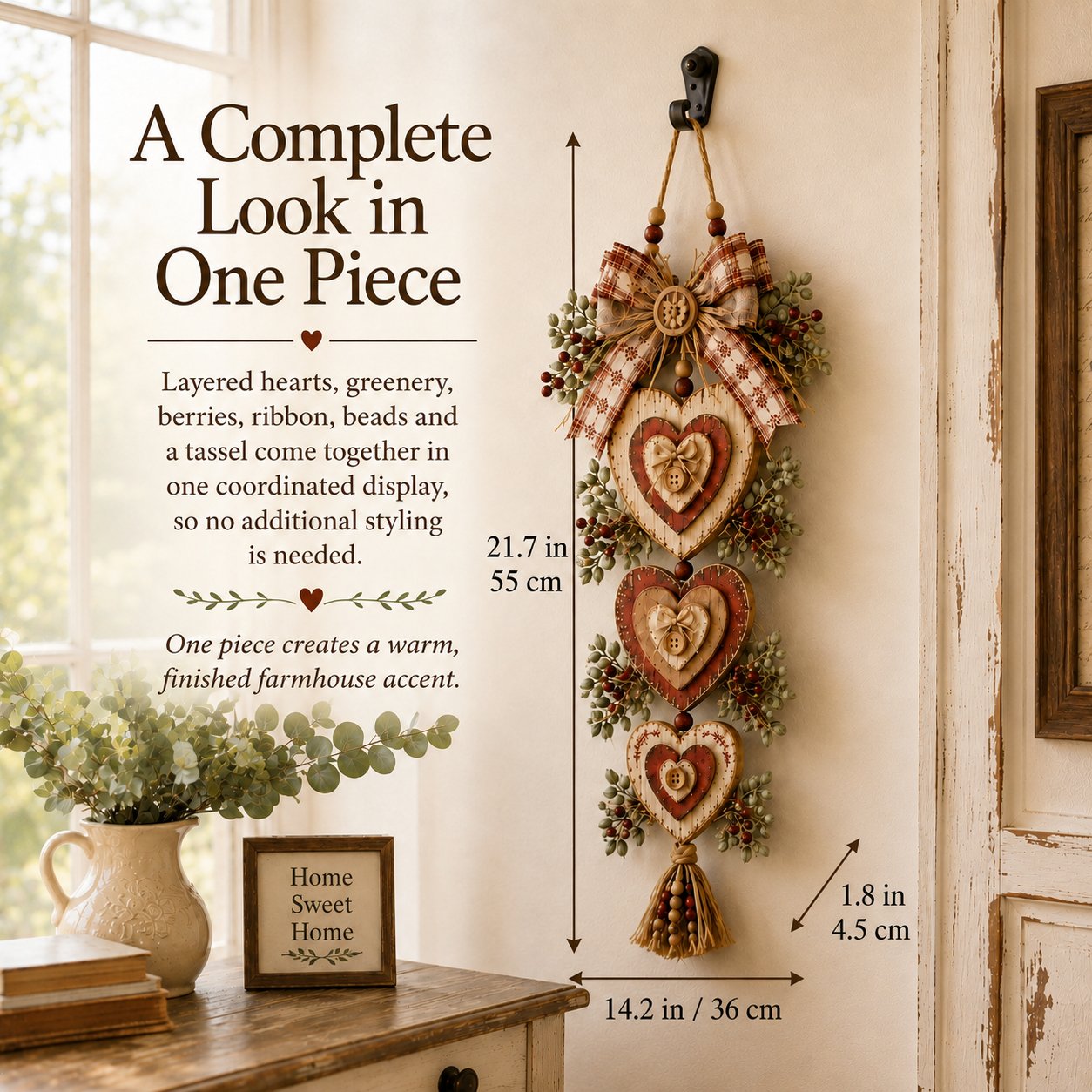 Vintage Farmhouse Layered Heart Wall Hanging