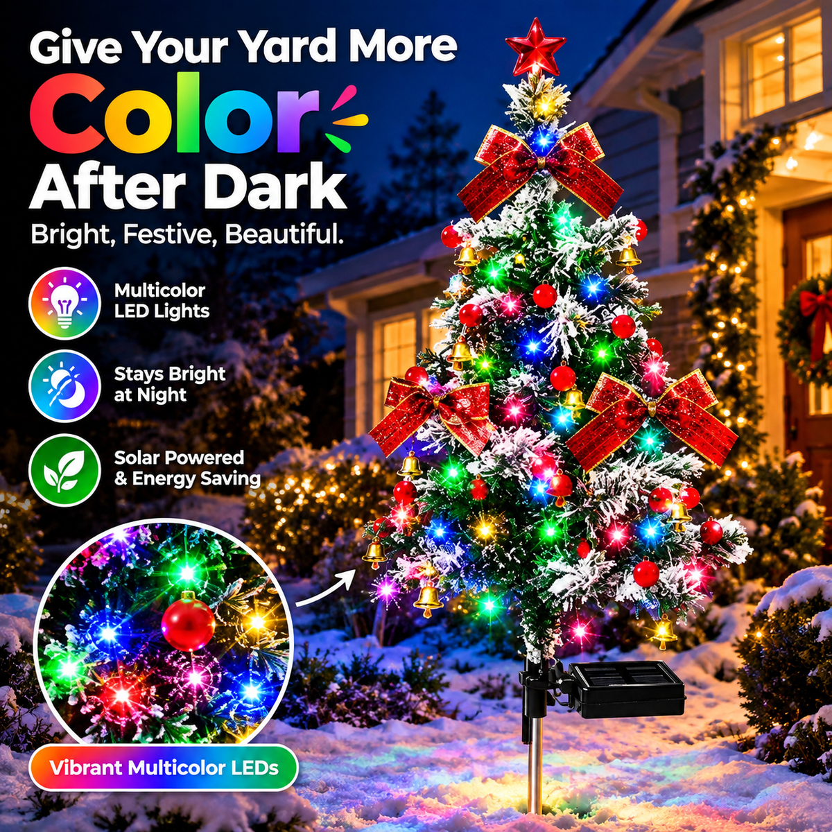 ☀️ Solar-Powered Christmas Garden Lights – Outdoor Holiday Glow for Trees & Courtyards