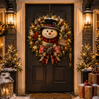 ✨✨Hot Sale 50% OFF⛄ Snowman Lighted Christmas Wreath™ – Festive Holiday Door Decor
