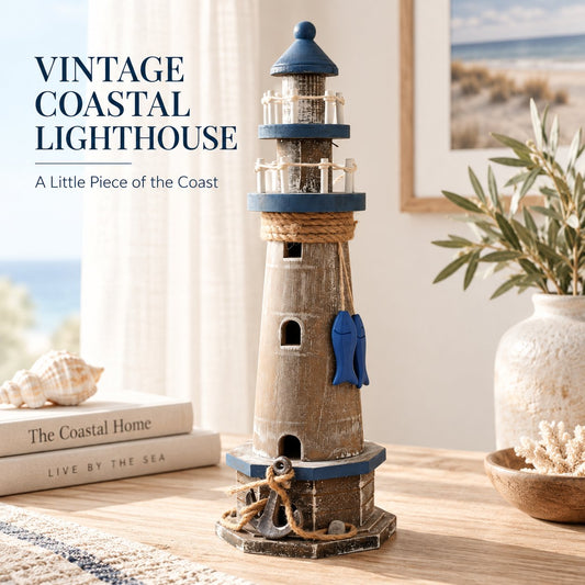 🌊 Vintage Coastal Wooden Lighthouse Decor