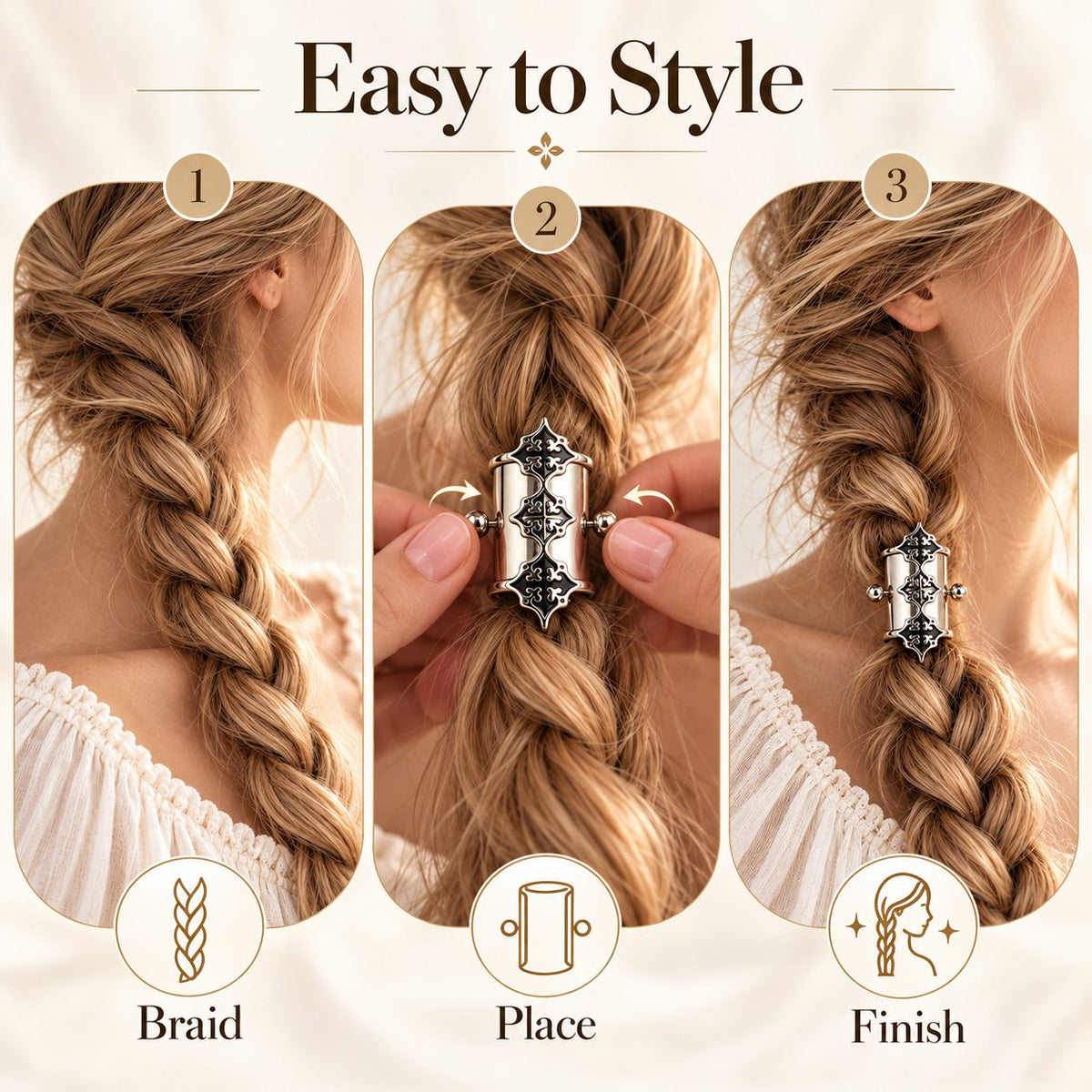Handmade White Bronze Braid Cuffs — A Little Armor for Your Hair
