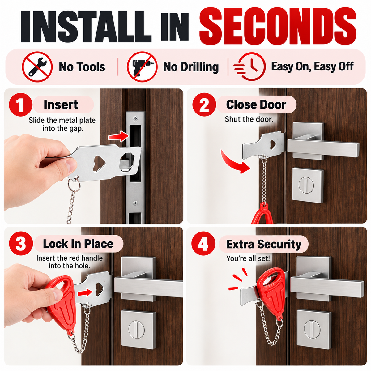 🔒 Portable Door Security Locks, 2-Pack – Heavy-Duty Metal Travel Hardware for Hotel Rooms, Apartments and Rentals