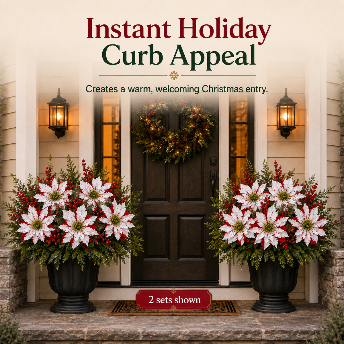 ❤️ Christmas Poinsettia Planter Inserts – Red & White Holiday Floral Picks