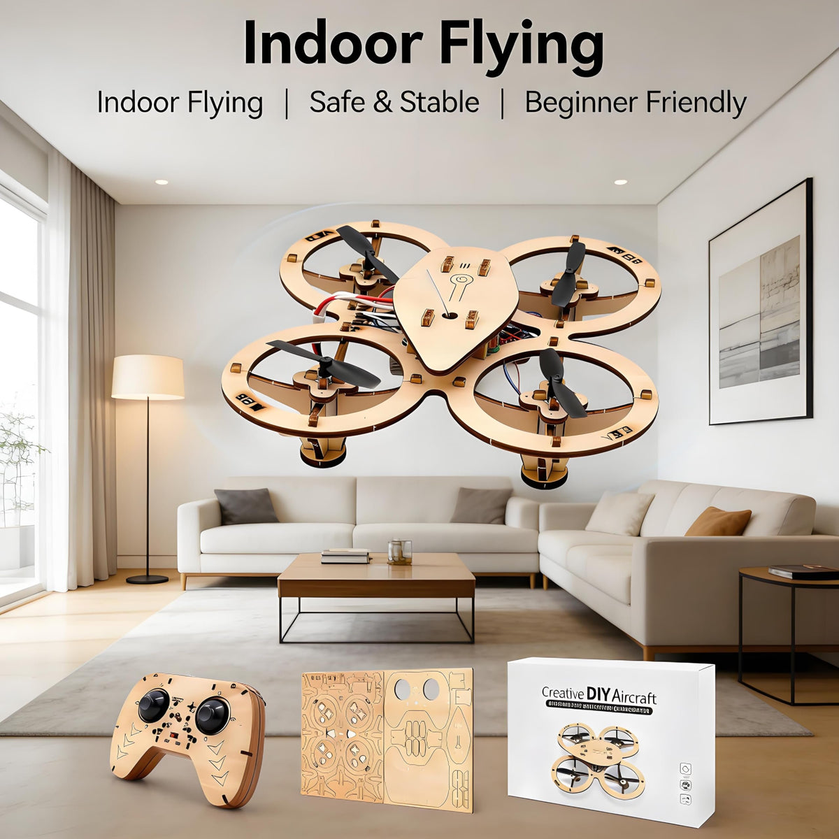 💯🔥Top Gift 2026 🎁 DIY Wooden Drone Assembly Kit, 2.4GHz RC Quadcopter with 360° Flip, Emergency Stop & Beginner Friendly Controls, STEM Building Toy for Teens & Adults