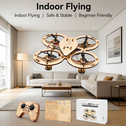 💯🔥Top Gift 2026 🎁 DIY Wooden Drone Assembly Kit, 2.4GHz RC Quadcopter with 360° Flip, Emergency Stop & Beginner Friendly Controls, STEM Building Toy for Teens & Adults