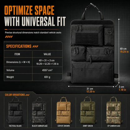 Tactical Car Backseat Organizer 🚙 – Heavy-Duty Nylon Storagev