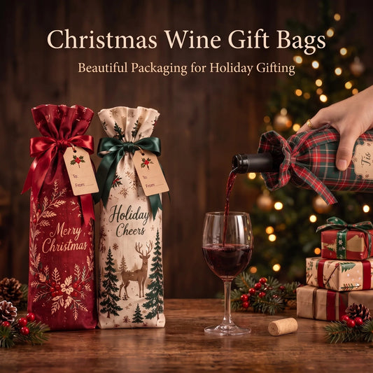 🎄🍷 Christmas Wine Gift Bag Set of 3 | Reusable Linen Wine Bottle Sacks with Gift Tags 🎁✨