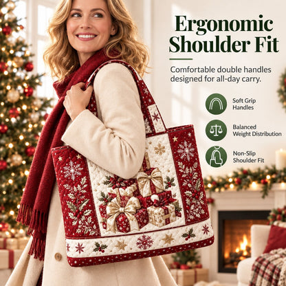 🎄❤️ Festive Quilted Shopper Bag – Spacious Holiday Carryall for Gifts & More
