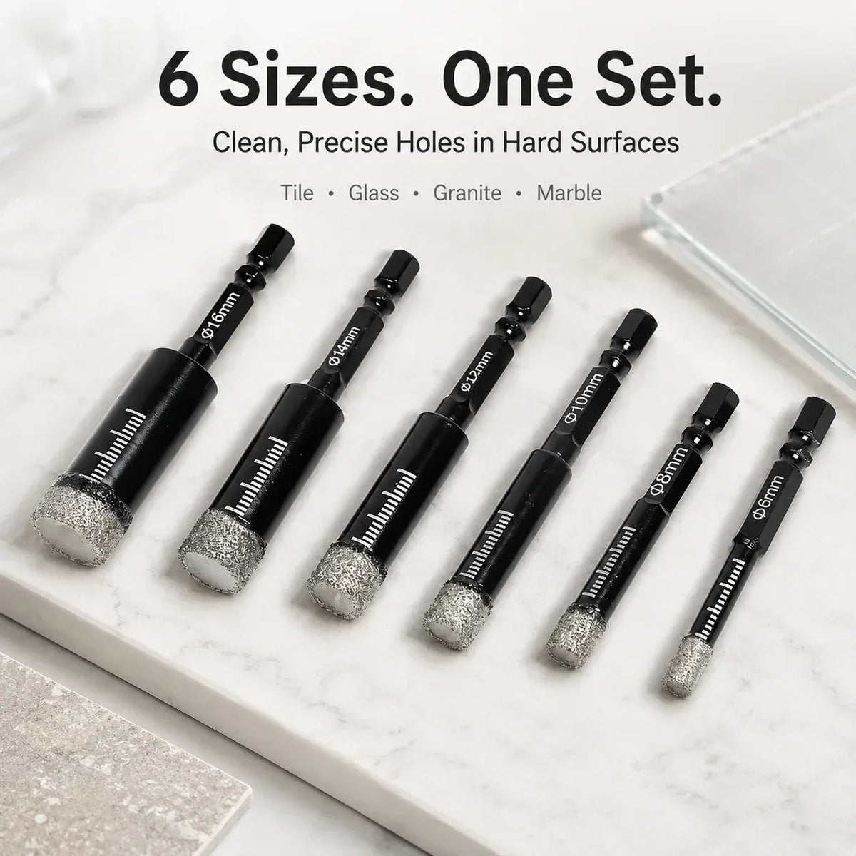 💎 6-Piece Diamond Drill Bit Set – For Tile, Glass & Stone