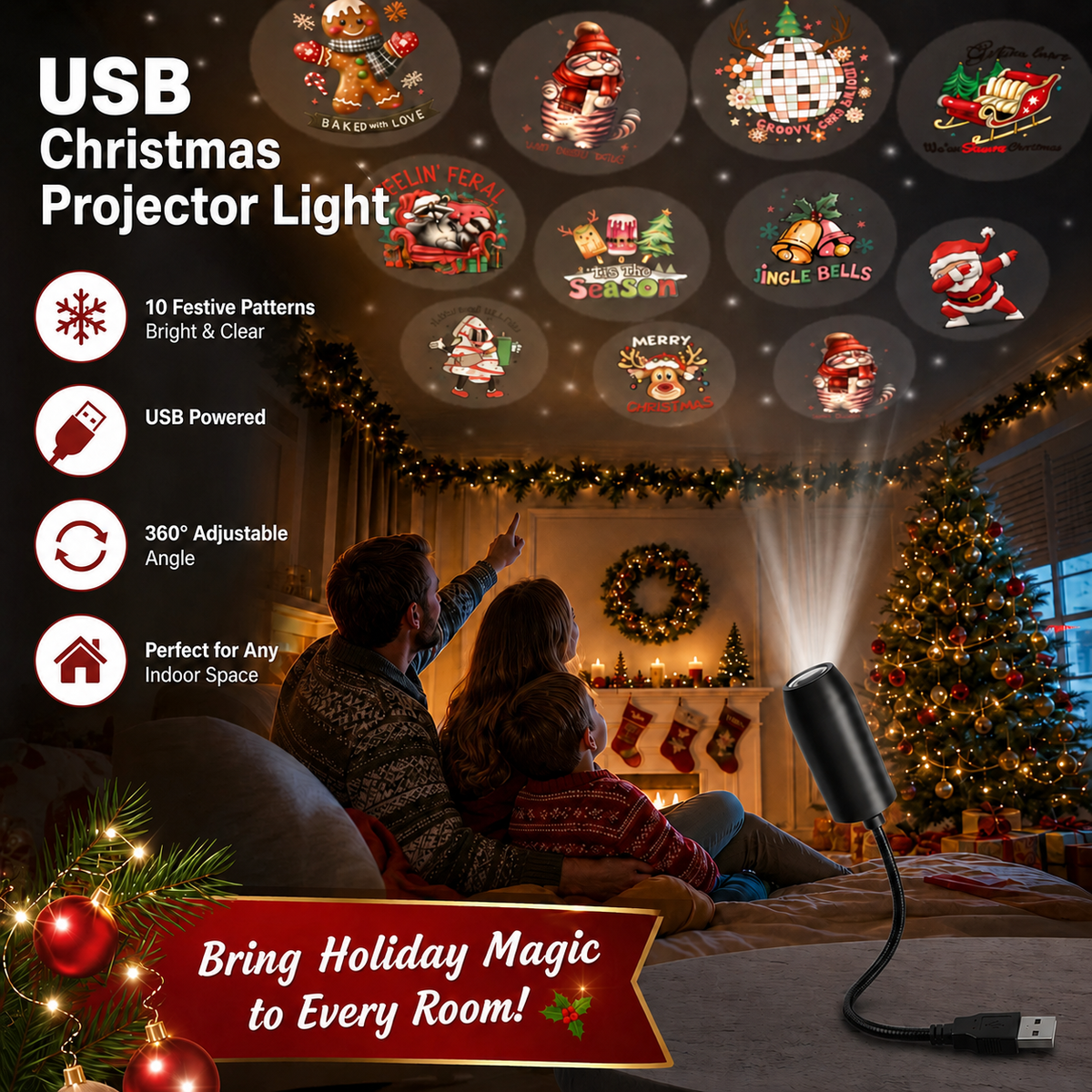 ✨HD Christmas Projector – 6 or 10 Festive Scenes(📦Buy 3 Free Shipping)