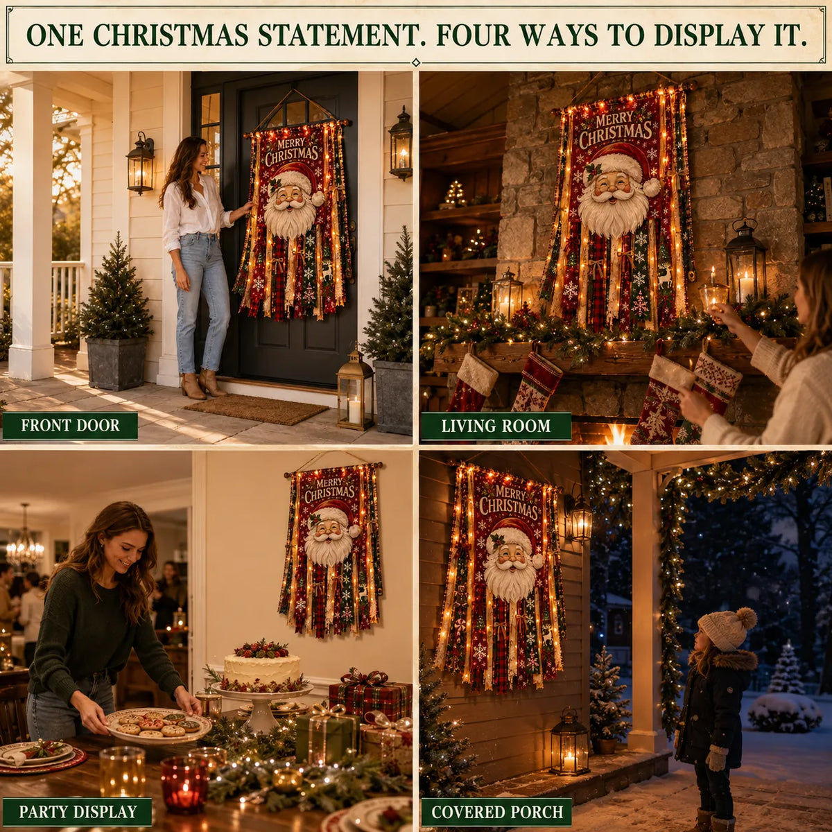 ⏳ Last Day 49% OFF – 🎄Oversized Lighted Christmas Door Hanging Decor Collection | 27 × 50 in Layered Fabric Design with Warm Lights & 5 Festive Character Styles ✨