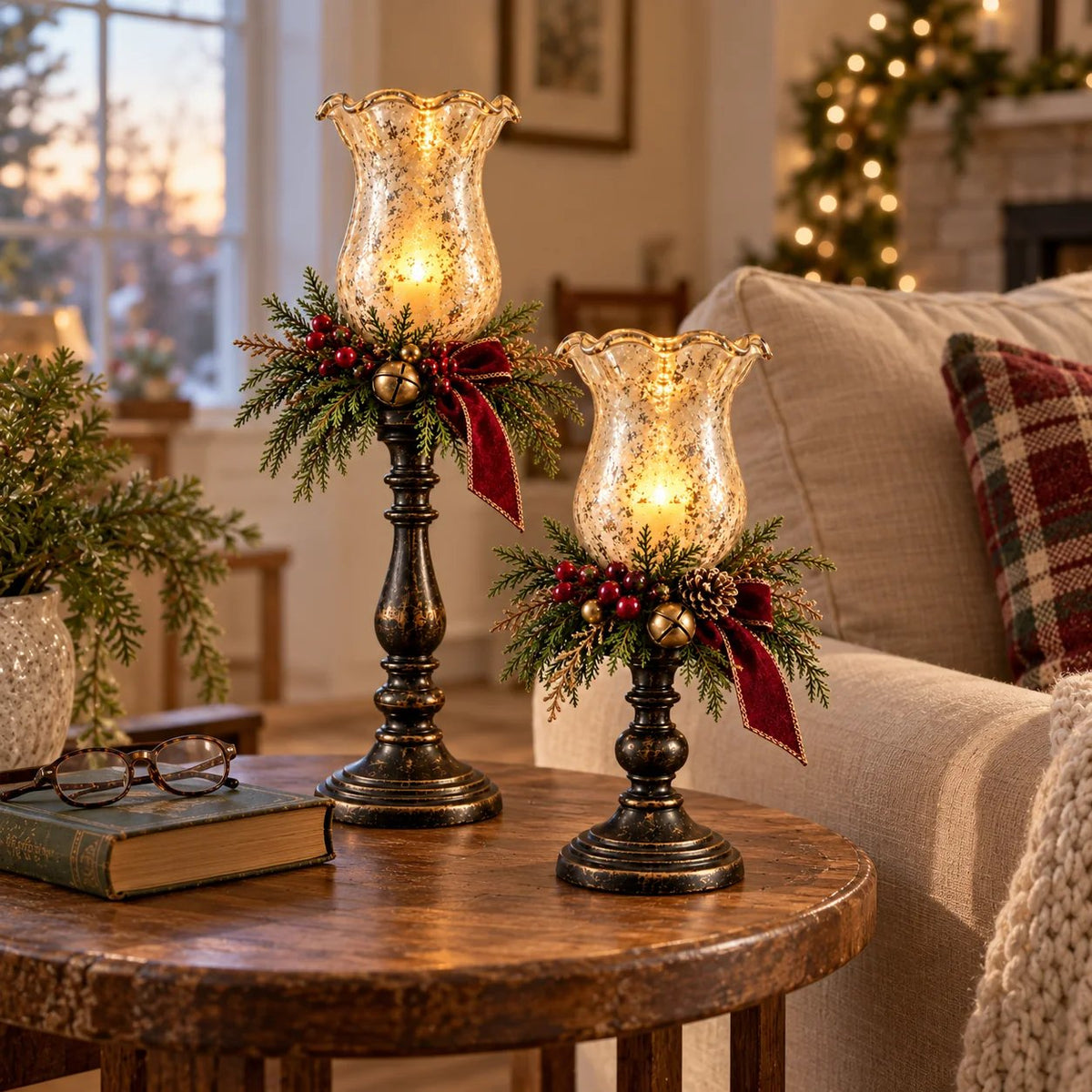 Vintage Mercury Glass Christmas Candle Lamp