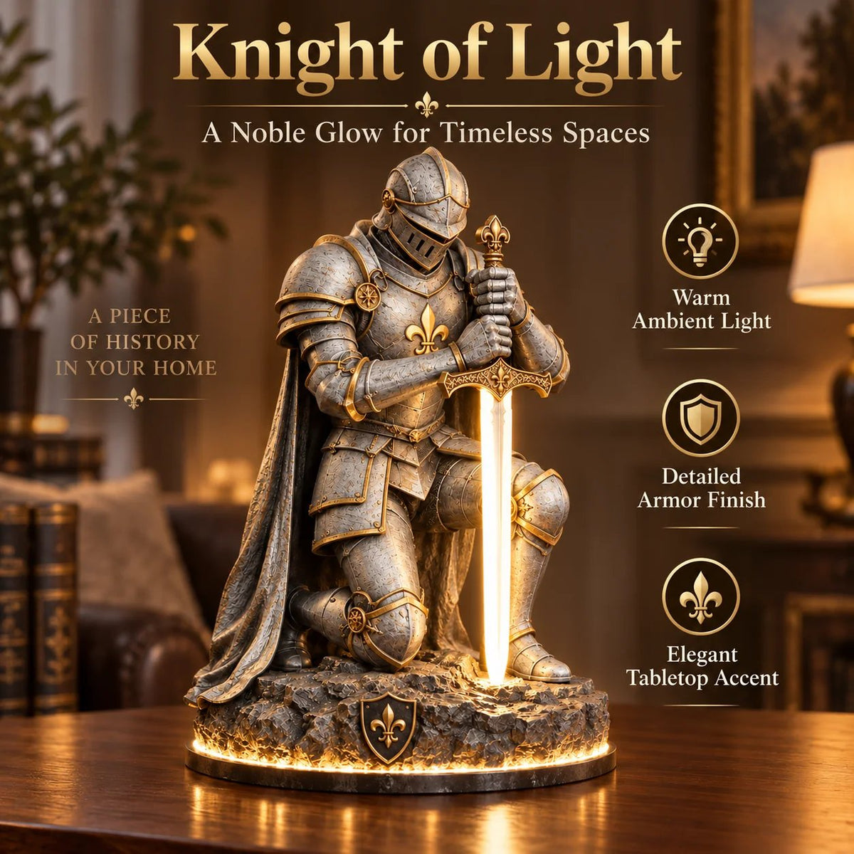 🎉👑🛡️ The King’s Last Guardian™ – Illuminated Knight Sculpture