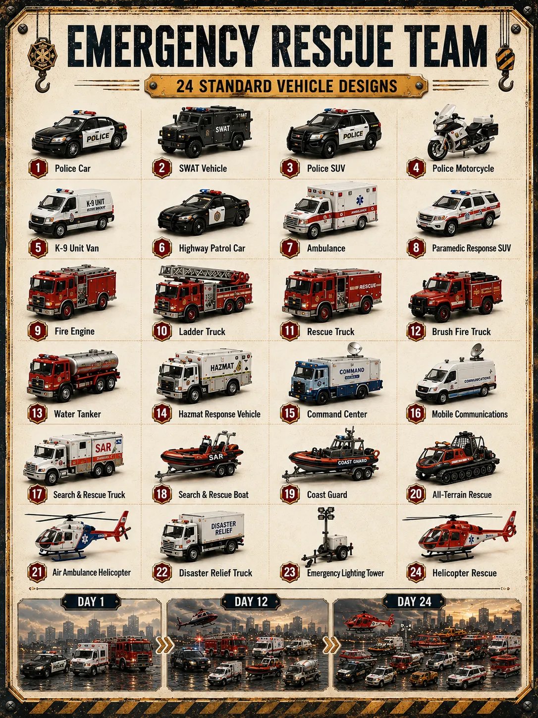 Vehicle Advent Calendar collection arranged for Christmas play