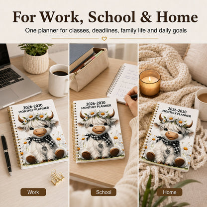 🔥LAST DAY 49% OFF - 🐮 2026–2030 Monthly Planner ✨ Cute Highland Cow 5-Year Calendar | Large Monthly Blocks for Long-Term Planning
