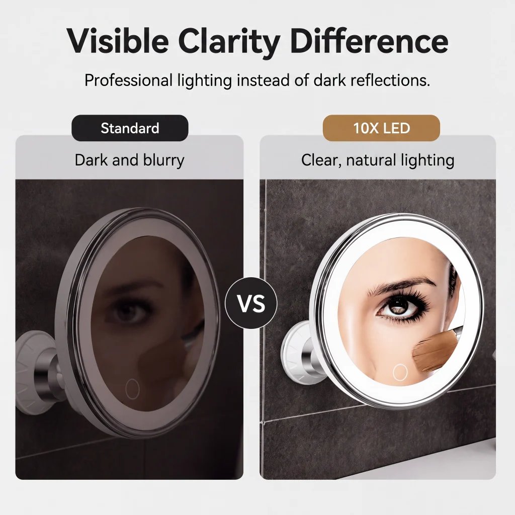 ✨ 10X LED Magnifying Makeup Mirror – Drill-Free Suction & Dual Power 🔍