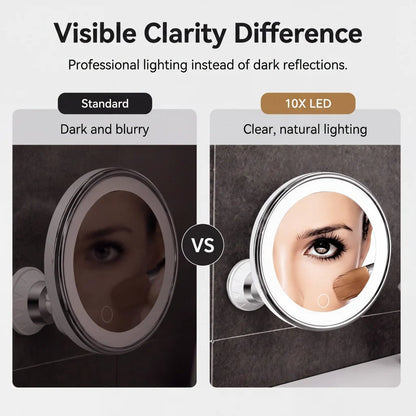 ✨ 10X LED Magnifying Makeup Mirror – Drill-Free Suction & Dual Power 🔍