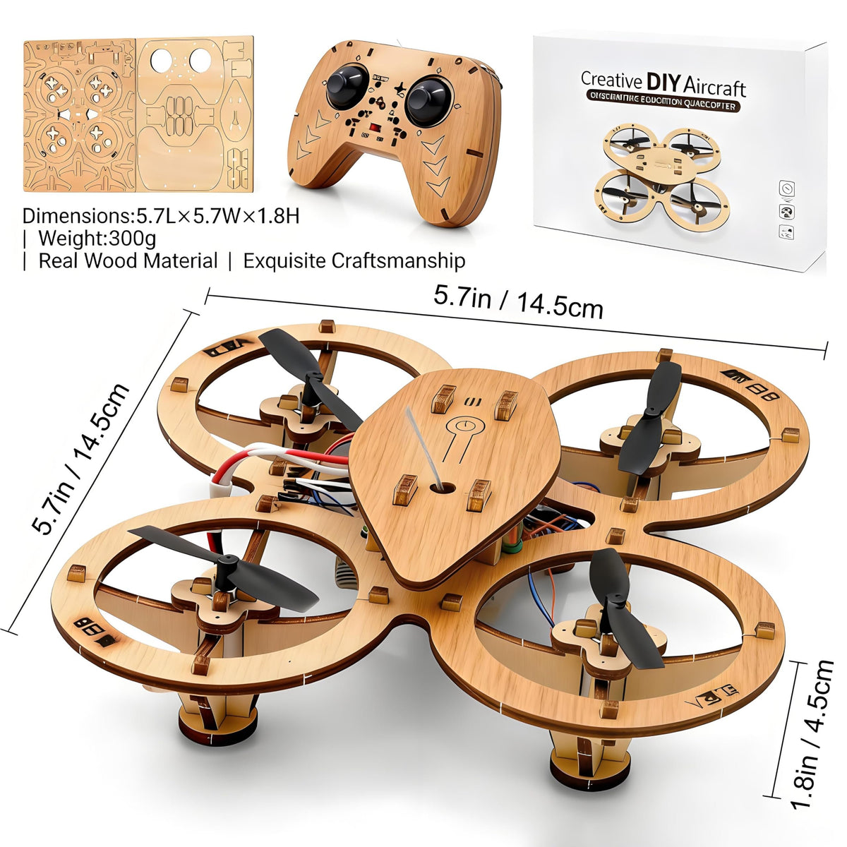 💯🔥Top Gift 2026 🎁 DIY Wooden Drone Assembly Kit, 2.4GHz RC Quadcopter with 360° Flip, Emergency Stop & Beginner Friendly Controls, STEM Building Toy for Teens & Adults