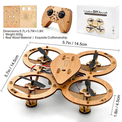 💯🔥Top Gift 2026 🎁 DIY Wooden Drone Assembly Kit, 2.4GHz RC Quadcopter with 360° Flip, Emergency Stop & Beginner Friendly Controls, STEM Building Toy for Teens & Adults
