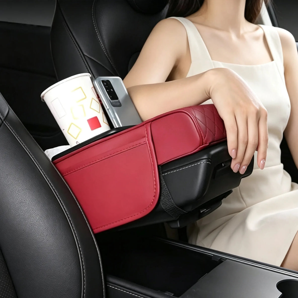 Black PU Leather Center Console Armrest Pad – Sleek Multipurpose Protection 🚗