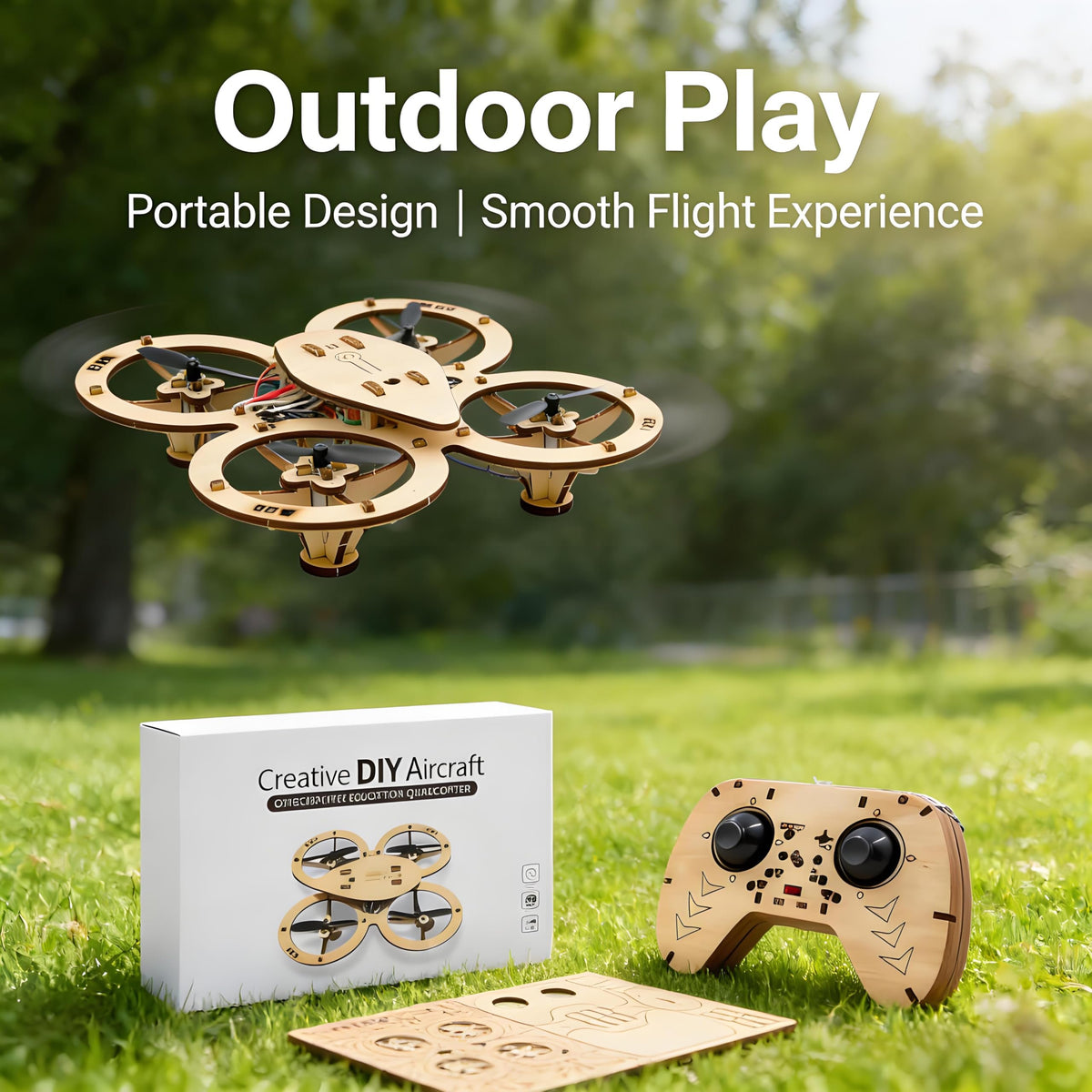 💯🔥Top Gift 2026 🎁 DIY Wooden Drone Assembly Kit, 2.4GHz RC Quadcopter with 360° Flip, Emergency Stop & Beginner Friendly Controls, STEM Building Toy for Teens & Adults