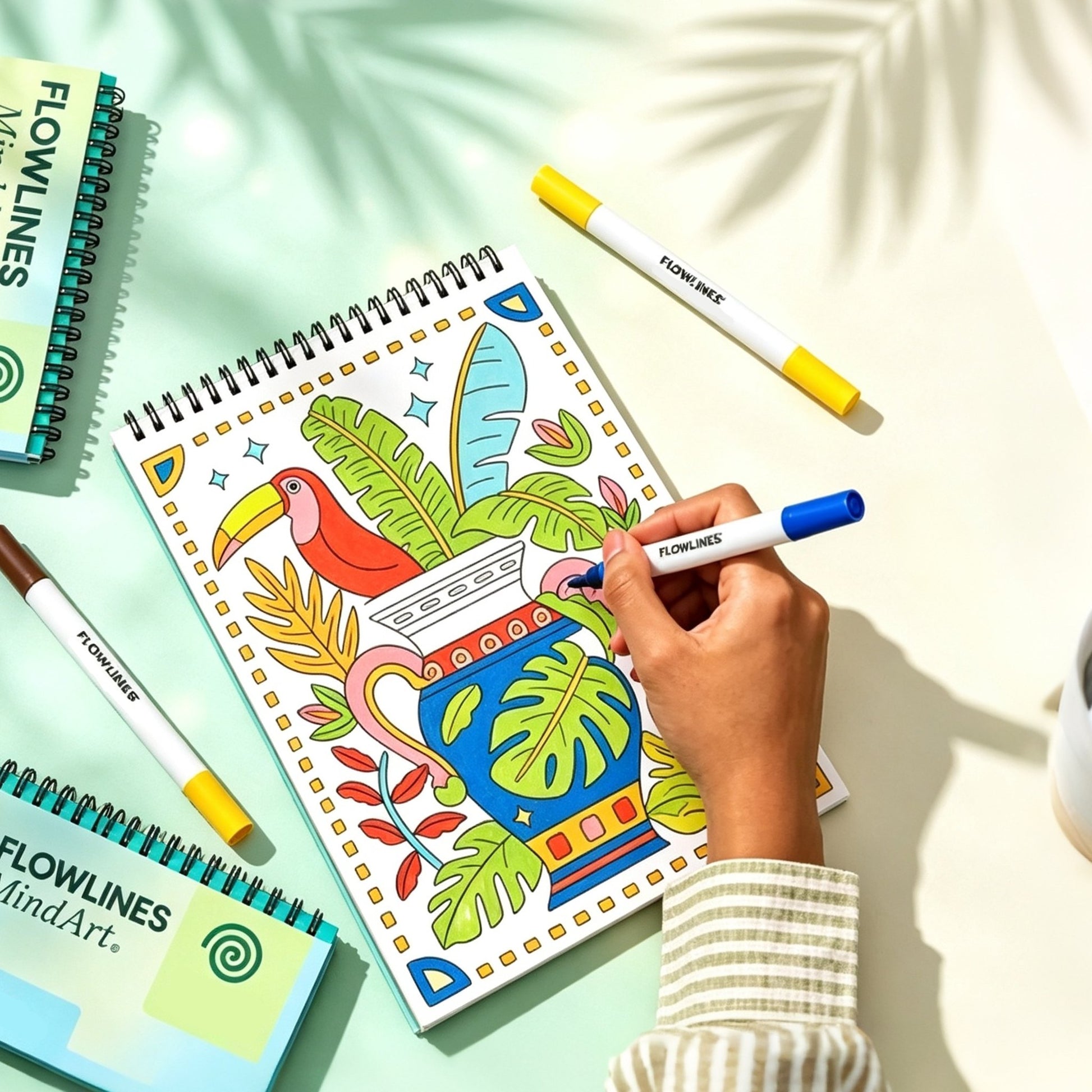 🌿  Guided Flow Art Coloring Pad with Double-Sided Markers 🎨