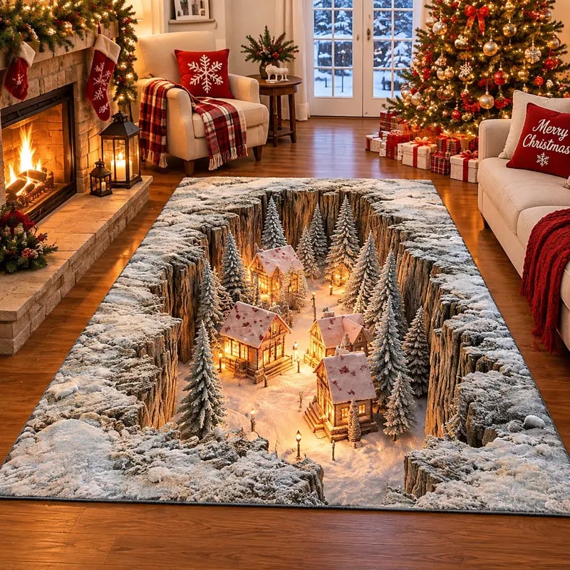 🎉Optical Illusion Christmas Scene Rug | Bring A Hidden Winter Village To Your Floor