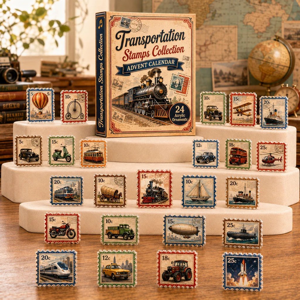 🔥HOT SALE🔥Transportation Stamps Collection Advent Calendar 2026 - 24-Day Festive Countdown