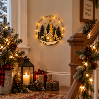 Lighted Woodland Christmas Cabin Wall Decor