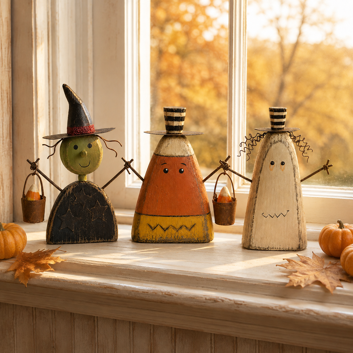 Primitive Halloween Wooden Figurines Set of 3