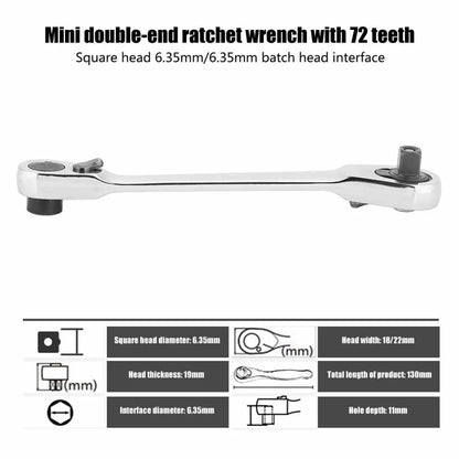 Mini Dual-Head Ratchet Wrench 🔩 – 1/4" Drive, 72-Tooth Precision