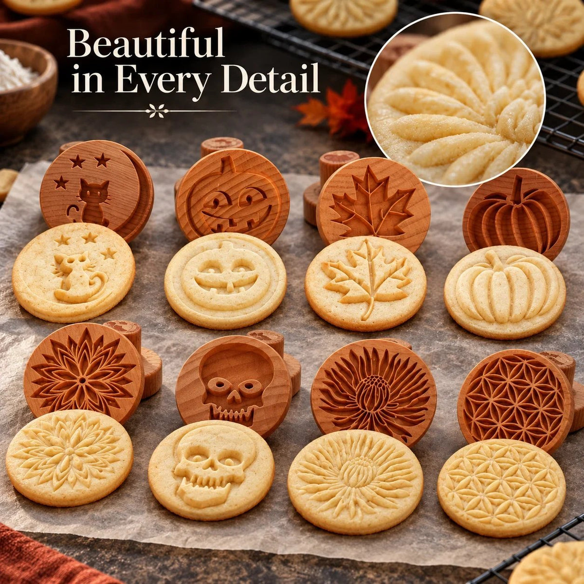 🎉Patterned Wood Cookie Embosser | Seasonal Party & Gift Cookie Prep