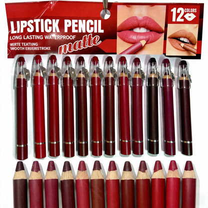 12Pcs Matte Lip Liner With Sharpener Set Waterproof Smudgeproof Precise Contour Lipstick Pens 🖌️
