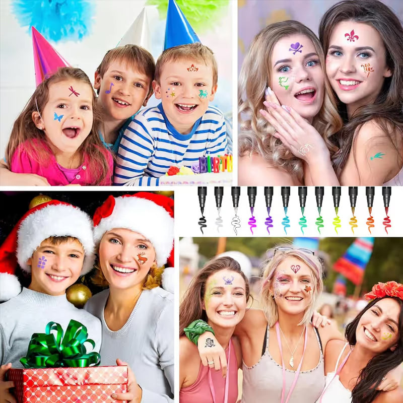 🎨✨ Vibrant 10-Piece Temporary Tattoo Pens for Creative Skin Art & Custom Designs 🌈