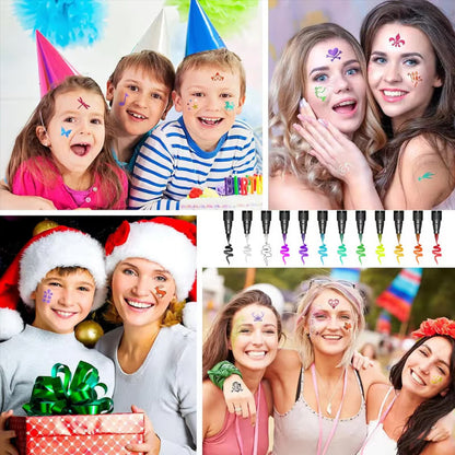 🎨✨ Vibrant 10-Piece Temporary Tattoo Pens for Creative Skin Art & Custom Designs 🌈