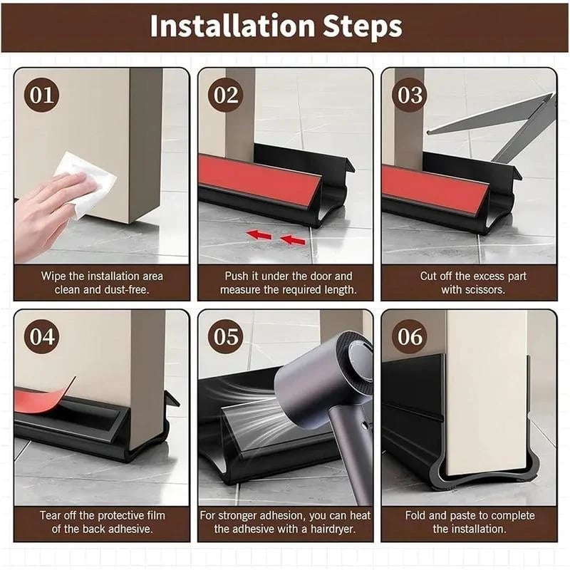 🚪 Triple-Seal Door Draft Stopper – Self-Adhesive Noise & Bug Barrier