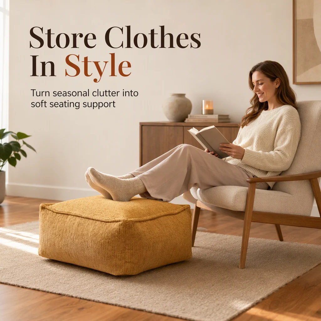 🧺 Stuffable Storage Pouf Cover – Turn Spare Clothes Into a Cozy Ottoman