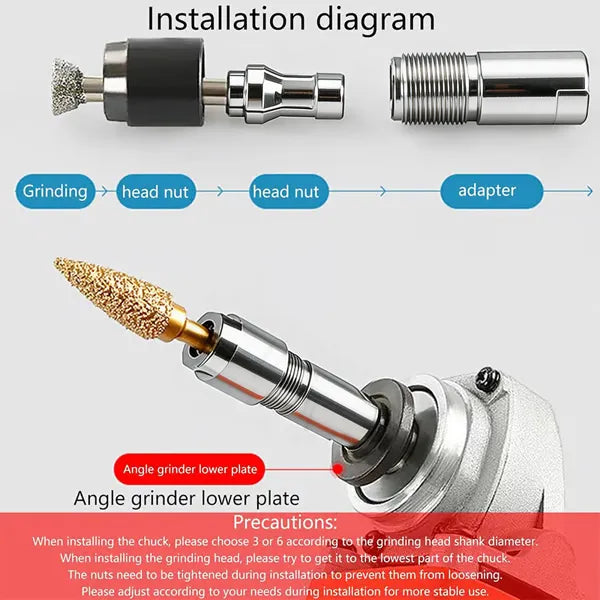 ⚙️ Rotary Carving Adapter Kit for 100-Type Angle Grinders with 3mm & 6mm Dual Collets 🔧