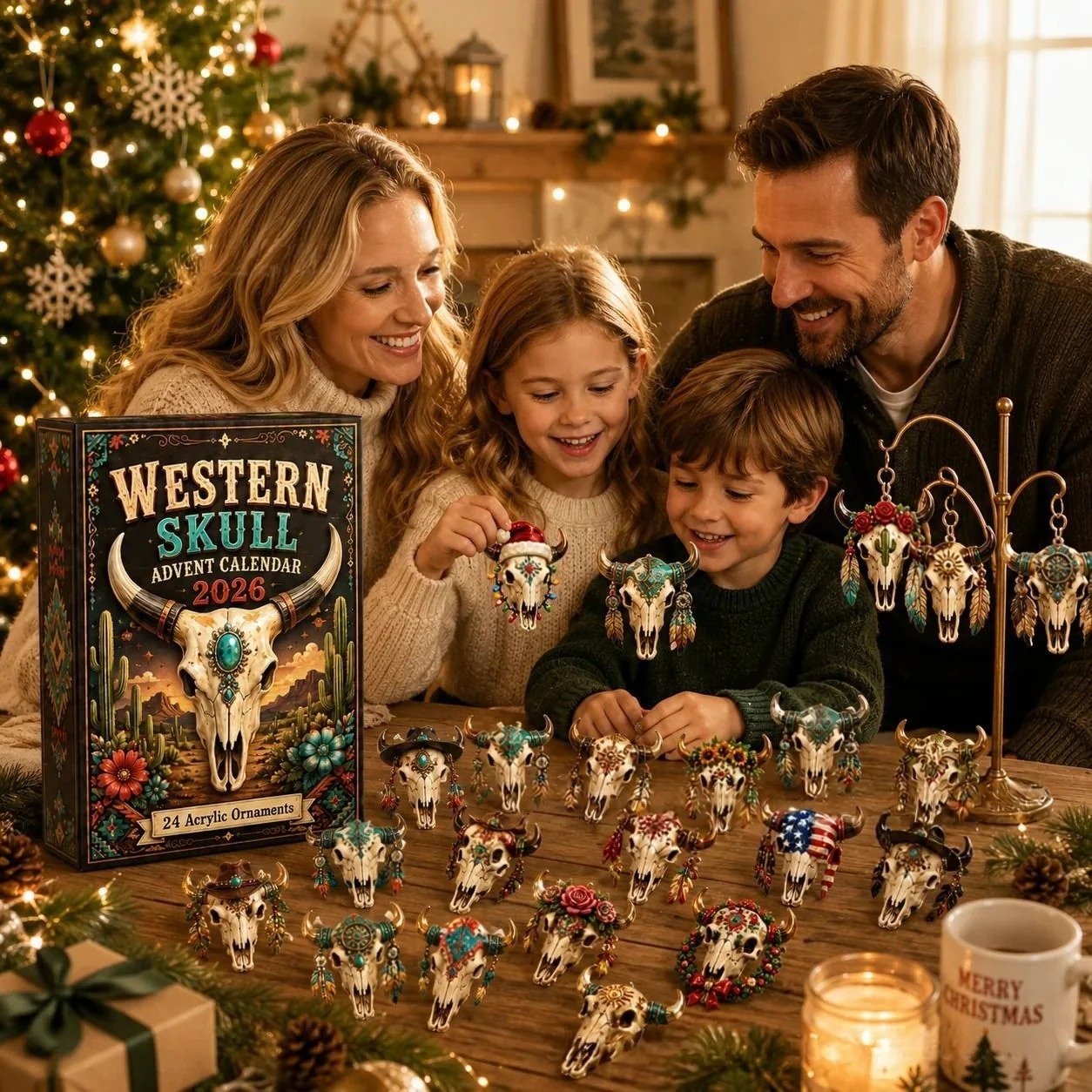 CHRISTMAS KICKOFF: 49% OFF – 2026 Western Skull Christmas Advent Calendar – 24 Unique Cowgirl & Cowboy Skull Ornaments, Acrylic Charms Blind Box