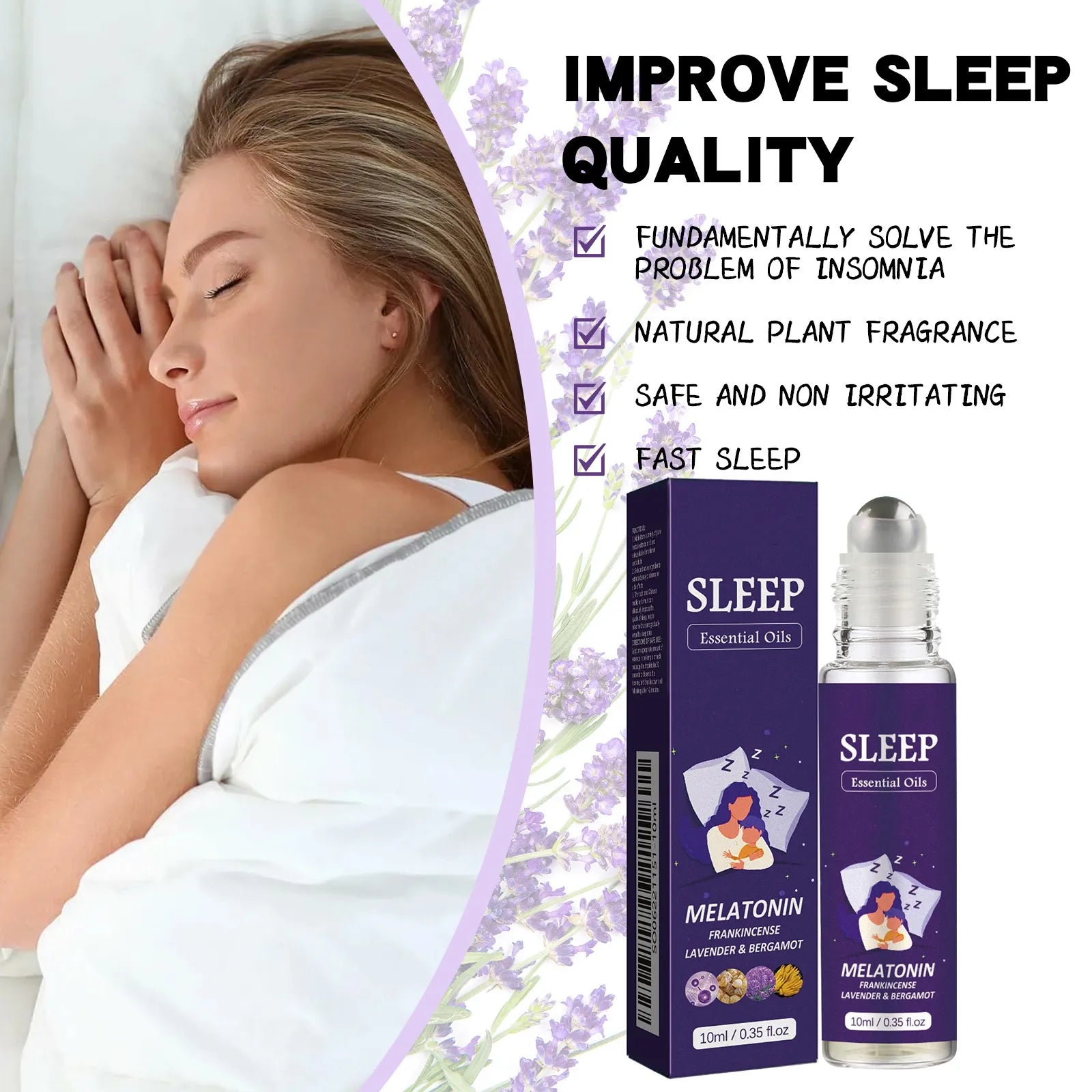 💜Plant Aromatherapy Sleep Roll-On Essential Oil｜Lavender & Bergamot Formula Portable Pre-bed Calming Care Oil🌙