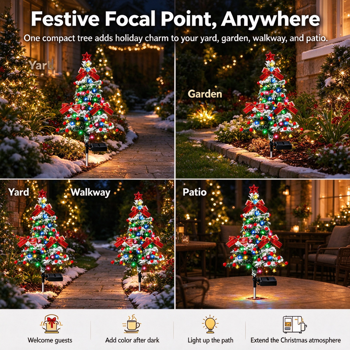 ☀️ Solar-Powered Christmas Garden Lights – Outdoor Holiday Glow for Trees & Courtyards