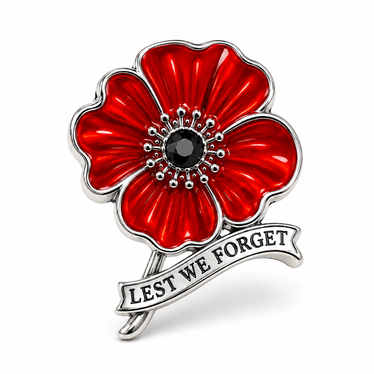 🌺 Lest We Forget Remembrance Poppy Brooch – VE Day 80th Anniversary Tribute Pin