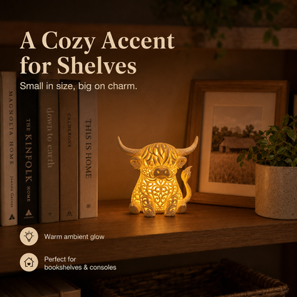 🐮 Cozy Highland Cow Glow Ornament – Palm-Sized Farmhouse Light ✨