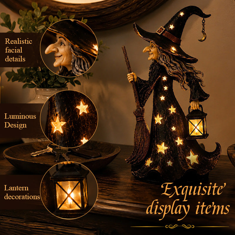 🌟🧙‍♀️ Sterrenlicht Heks Nachtlampje Beeldje | Halloween Heksenornament met Warme LED-verlichting 🎃