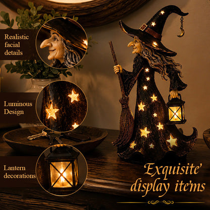 🌟🧙‍♀️ Sterrenlicht Heks Nachtlampje Beeldje | Halloween Heksenornament met Warme LED-verlichting 🎃