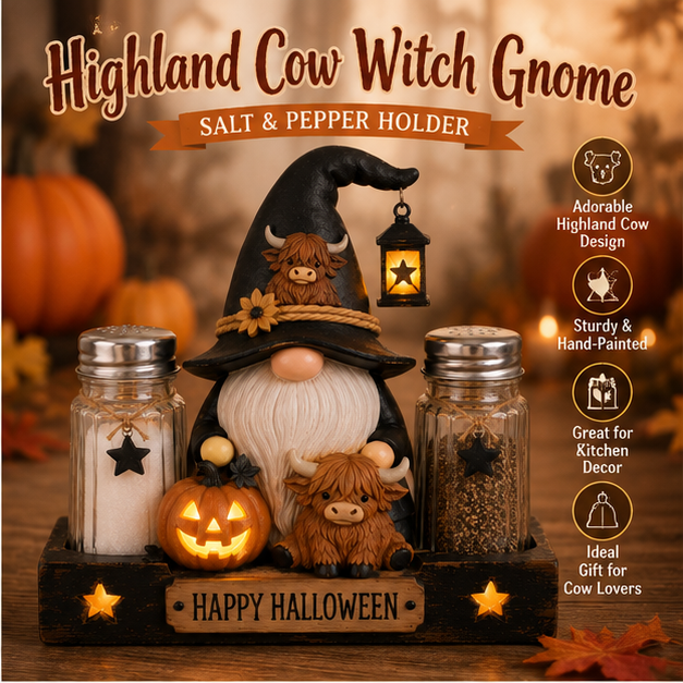 🎃 Glowing Halloween Gnome Salt & Pepper Holder Set – Includes 2 Glass Shakers